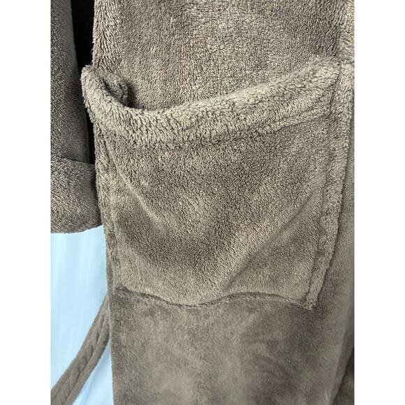Restoration Hardware Plush Robe Unisex Lg Brown Belted Fleece Soft Pockets Cozy - Picture 4 of 7